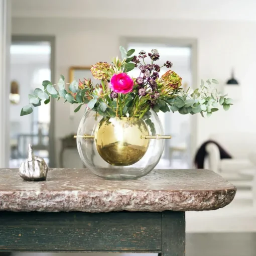 Alba Vase Mouth Blown Glass / Brass, Cylinder