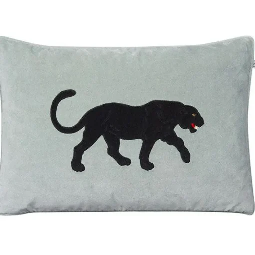 Embroidered Black Panther Cushion Cover 40x60 cm, Aqua