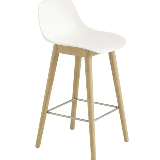 Fiber Bar Stool Wood With Backrest 65 cm, Natural White / Oak