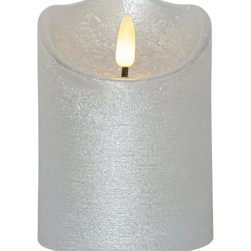 Flamme Rustic LED Pillar Candle Silver, 10 cm