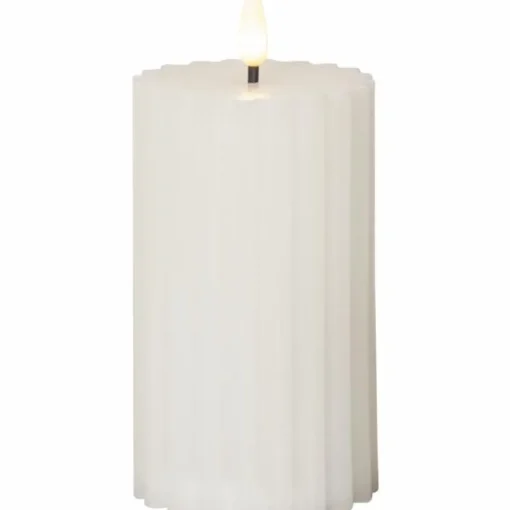 Flamme Stripe Pillar Candle LED 15 cm, White
