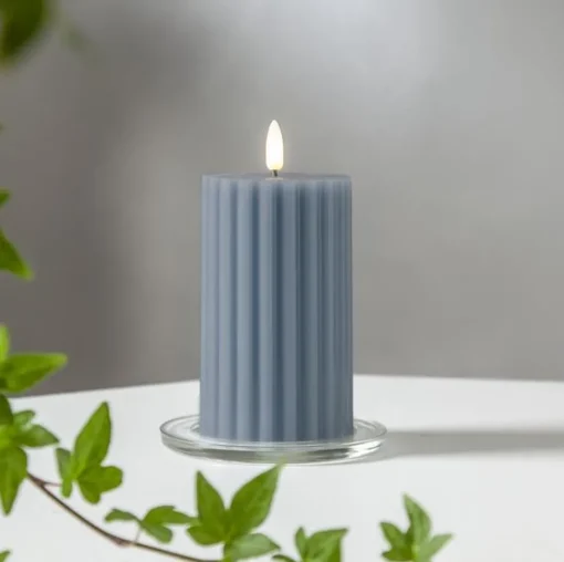 Flamme Stripe Pillar Candle LED 15 cm, White