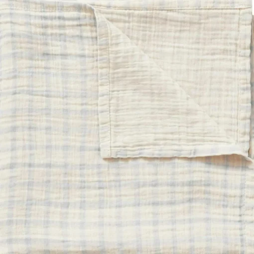 Gingham Sky Blue Muslin Swaddle Blanket, 110x110 cm
