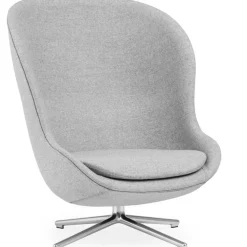 Hyg Armchair High With Swivel Base, Black Leather / Black Aluminium
