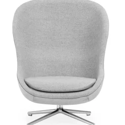 Hyg Armchair High With Swivel Base, Black Leather / Black Aluminium