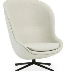 Hyg Armchair High With Swivel Base, Black Leather / Black Aluminium