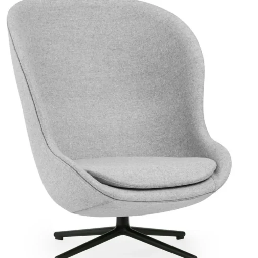 Hyg Armchair High With Swivel Base, Black Leather / Black Aluminium