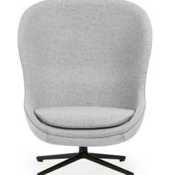 Hyg Armchair High With Swivel Base, Black Leather / Black Aluminium