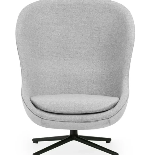 Hyg Armchair High With Swivel Base, Black Leather / Black Aluminium