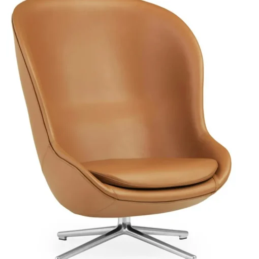 Hyg Armchair High With Swivel Base, Black Leather / Black Aluminium