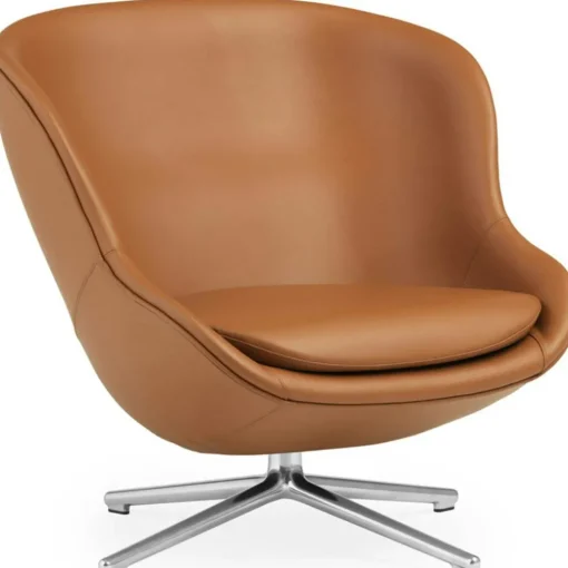 Hyg Armchair Low With Swivel Base, Brandy Leather / Aluminium