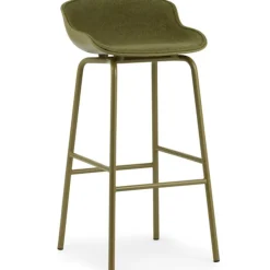 Hyg Bar Stool 75 cm, Upholstered Front, Olive