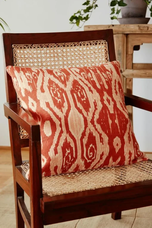 Ikat Madras Cushion Cover 50x50 cm, Spicy Yellow / Rose