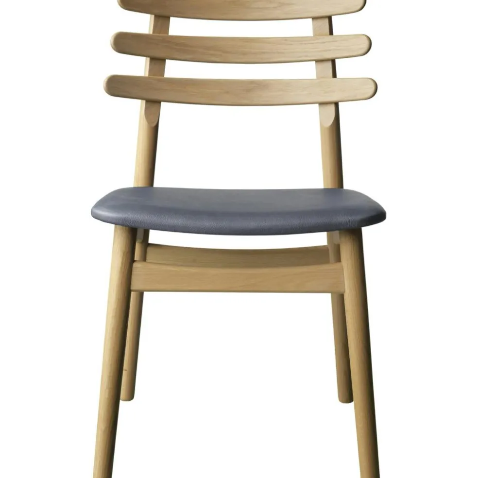 J48 Dining Chair , Black Painted Oak / Black Leather