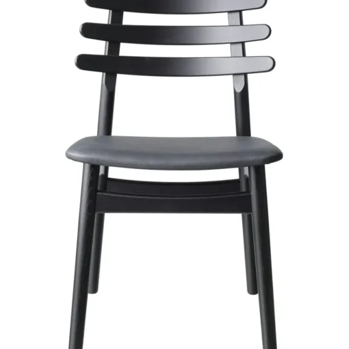 J48 Dining Chair , Black Painted Oak / Black Leather