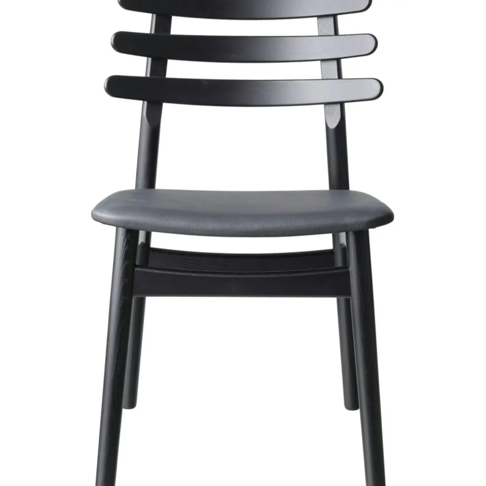 J48 Dining Chair , Black Painted Oak / Black Leather