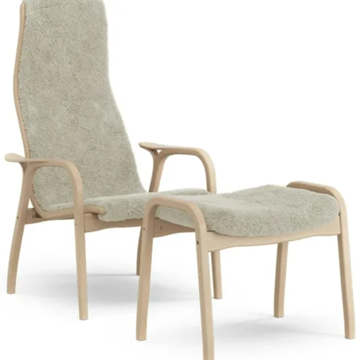 Lamino Armchair With Footstool Sheepskin, Black / Lacquered Beech