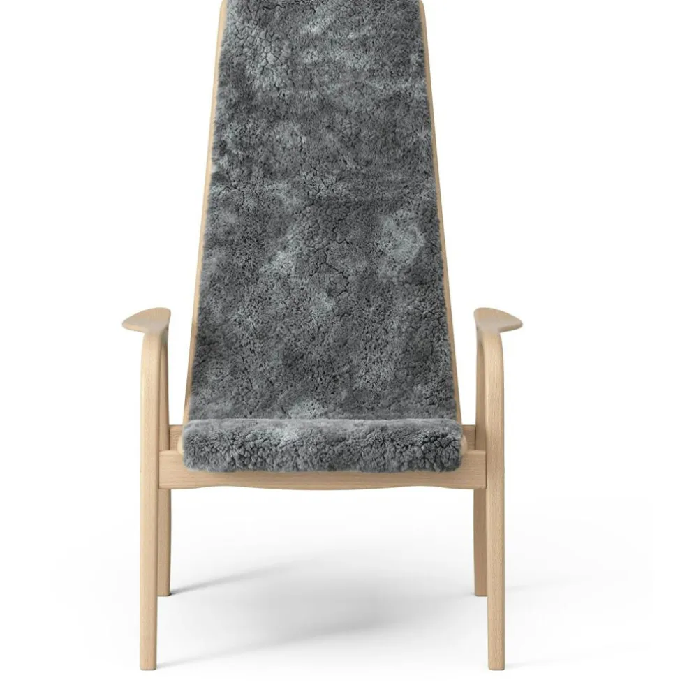 Lamino Armchair With Footstool Sheepskin, Black / Lacquered Beech