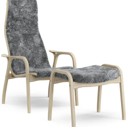 Lamino Armchair With Footstool Sheepskin, Scandinavian Grey / White Pigmented Oak