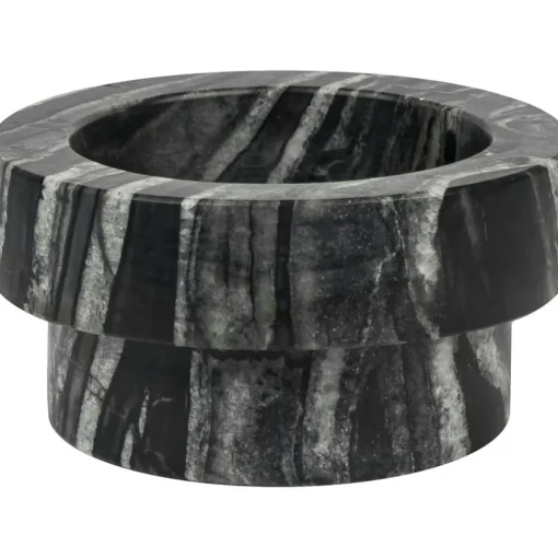 MARBLE Candle Holder Low, Black/Grey