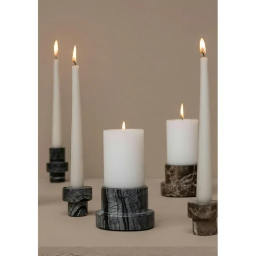 MARBLE Candle Holder Low, Black/Grey