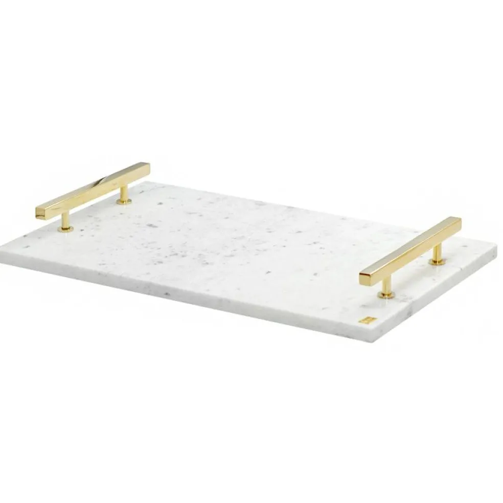 Marbletray with Handles, White / Brass