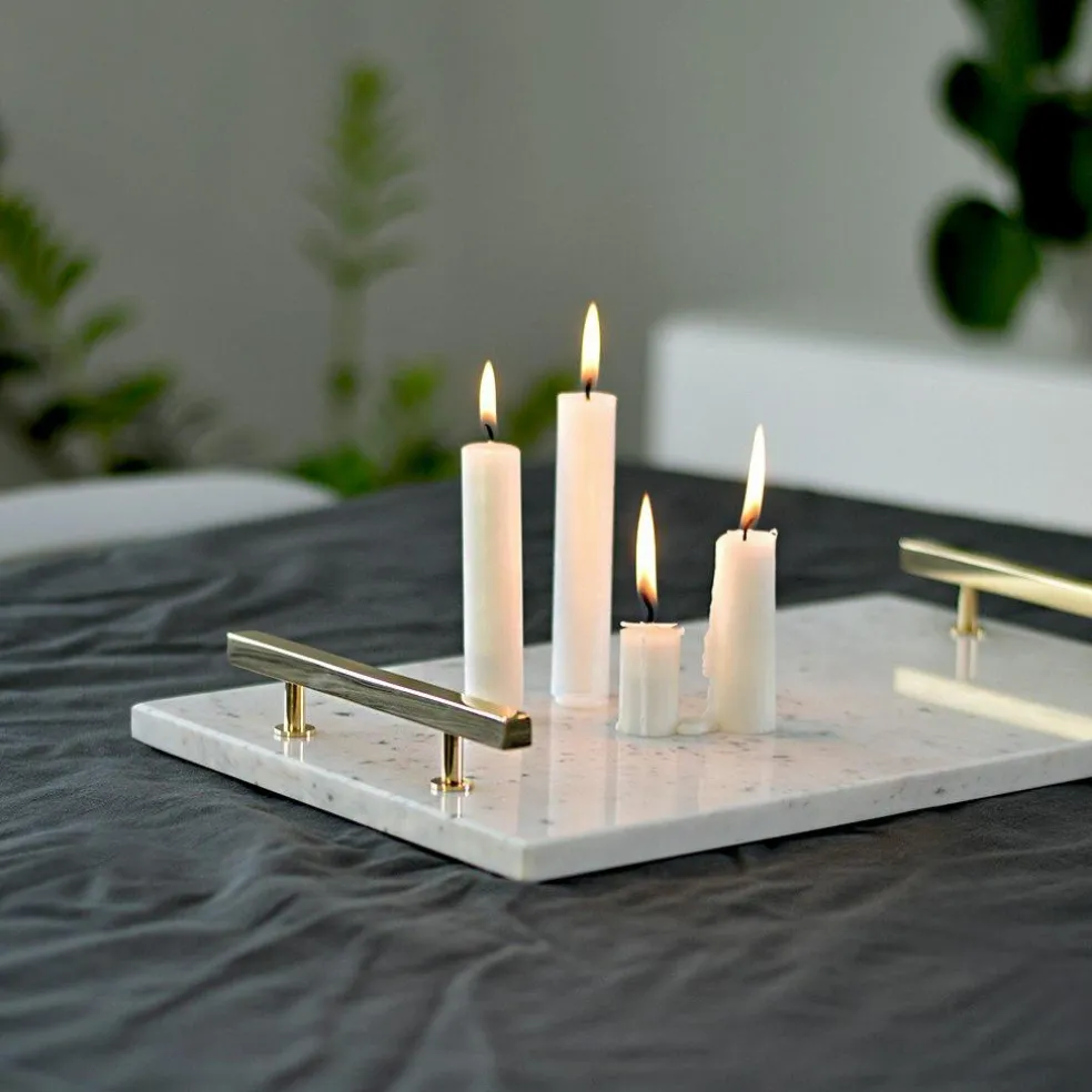 Marbletray with Handles, White / Brass