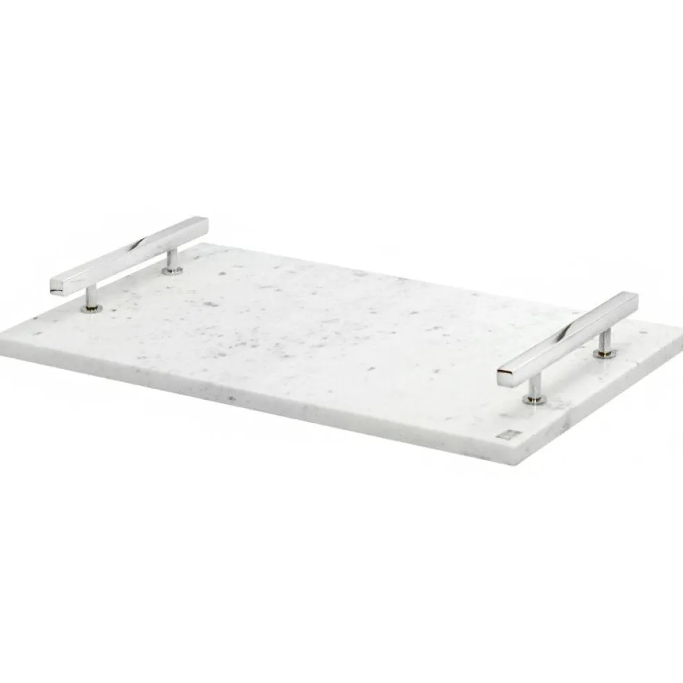 Marbletray with Handles, White / Brass