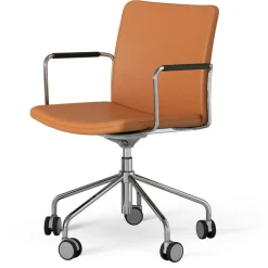 Stella Chair With Wheel Adjustable , Chrome / Dark Brown