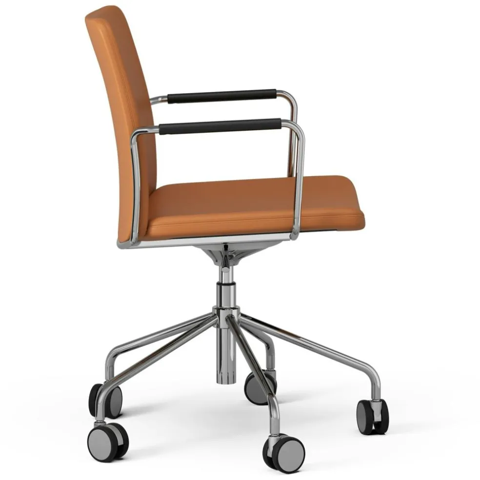Stella Chair With Wheel Adjustable , Chrome / Dark Brown