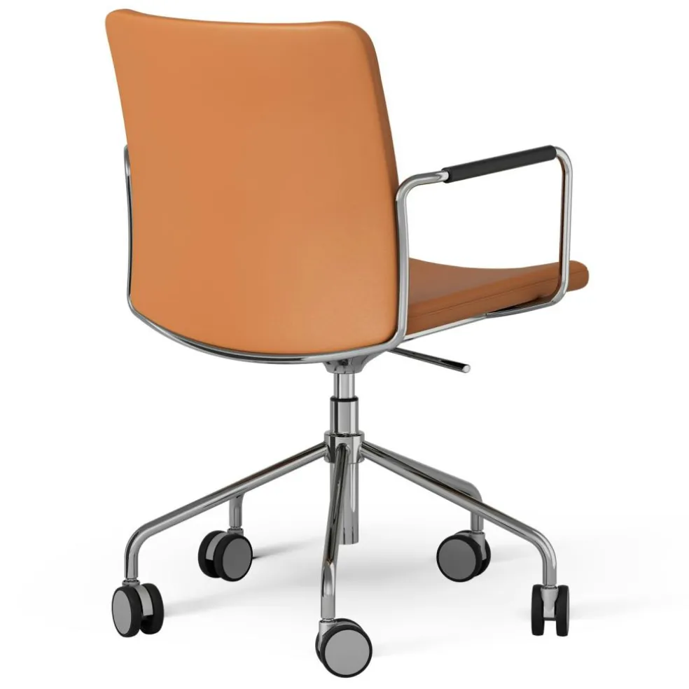 Stella Chair With Wheel Adjustable , Chrome / Dark Brown