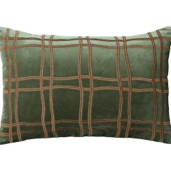 Tattersall Cushion Cover 40x60 cm, Sea Blue / Cognac