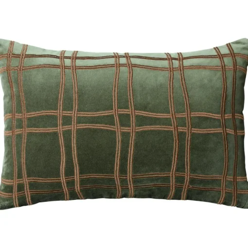 Tattersall Cushion Cover 40x60 cm, Sea Blue / Cognac