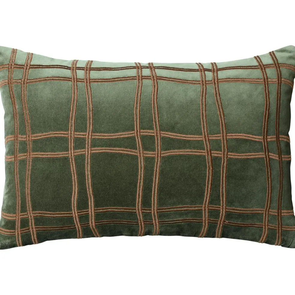 Tattersall Cushion Cover 40x60 cm, Sea Blue / Cognac