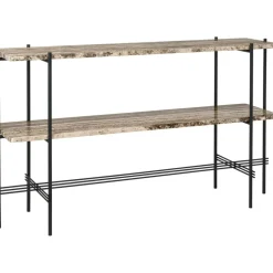 TS Console Side Table 120x30x72 cm, Black / Neutral white Travertine