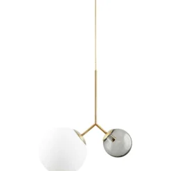 Twice Pendant, Brass/Smokey Grey/Opal White