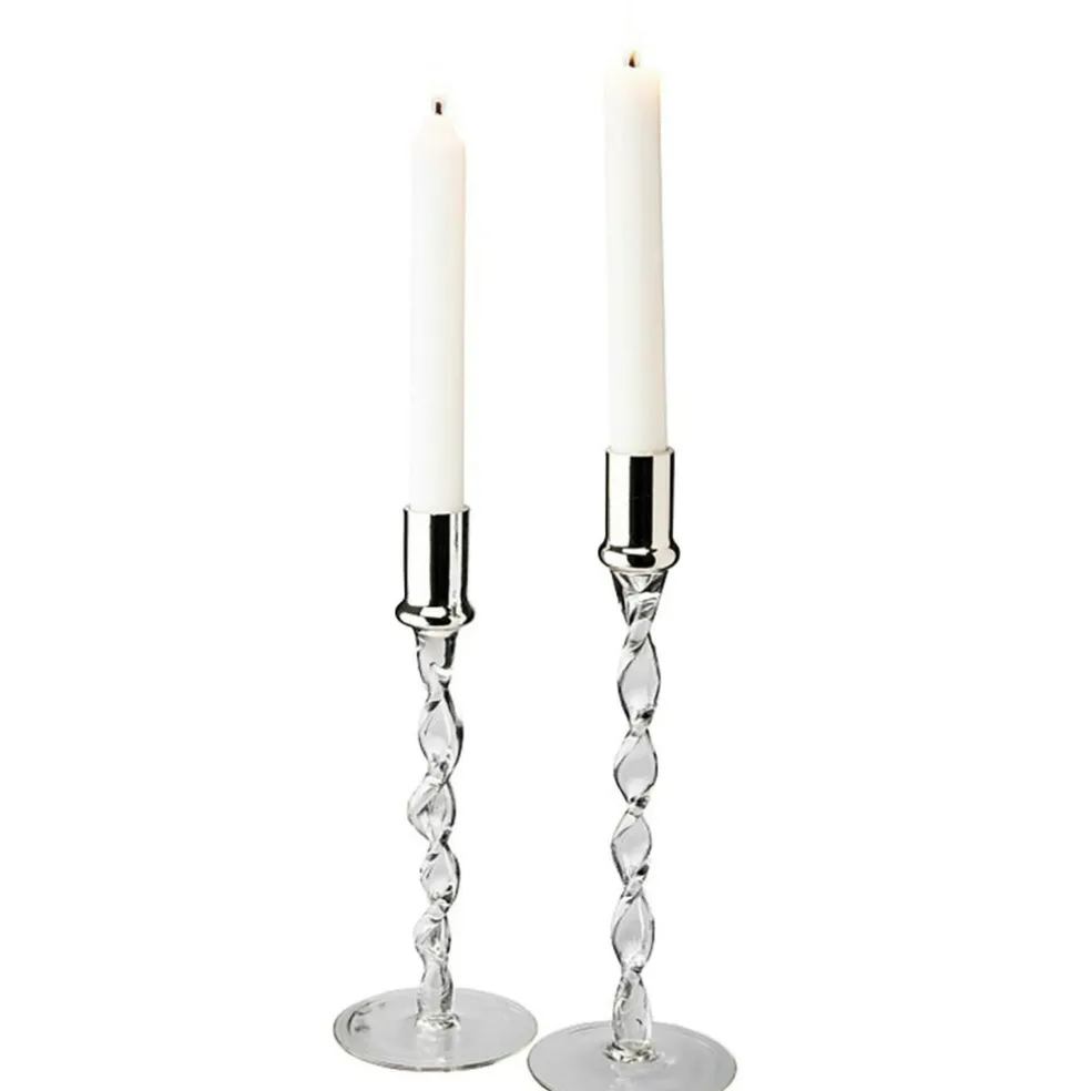 Twist candlestick 2pcs chromed top height 24cm