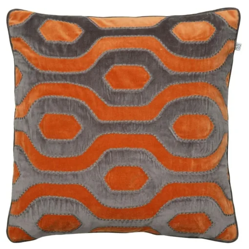 Varanasi Velvet Cushion Cover 50x50cm, Orange/ Grå