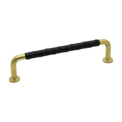 1353-128 Leather Handle, Untreated Brass/Black
