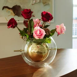 Alba Vase Mouth Blown Glass / Brass, Cylinder