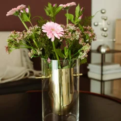 Alba Vase Mouth Blown Glass / Brass, Cylinder