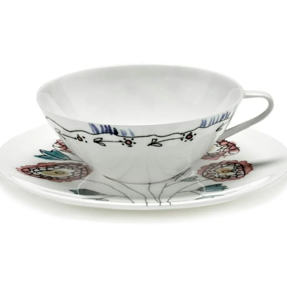 Anemone Milk Coffee Cup Low With Saucer