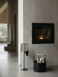 Ashi Fireplace Tools With Stand 5 Pieces, Black