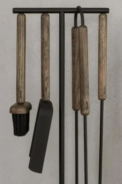 Ashi Fireplace Tools With Stand 5 Pieces, Black