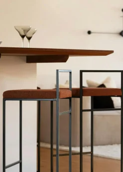 Bar Stool With Backrest 90 cm, Black / Rust Bouclé