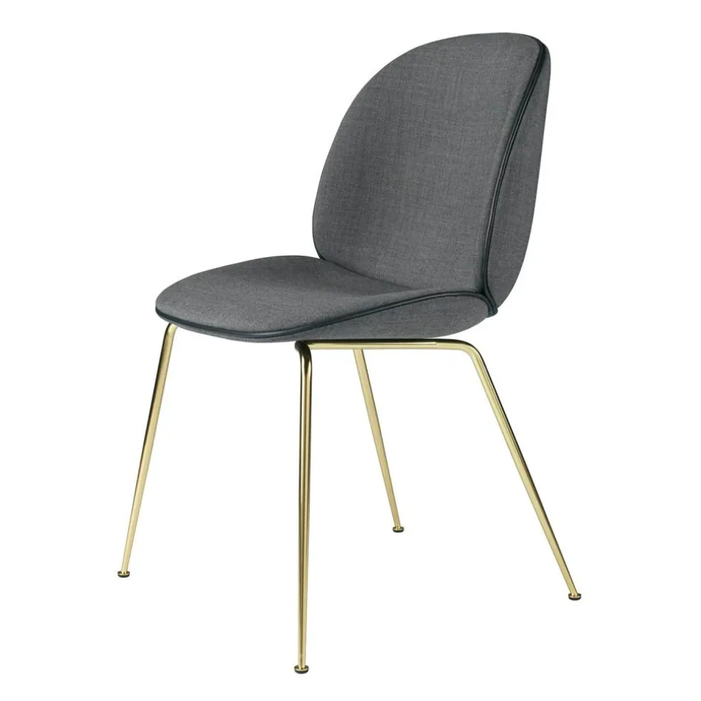 Beetle Dining Chair Fully Upholstered, Conic Base Brass, Velluto Cotone 234