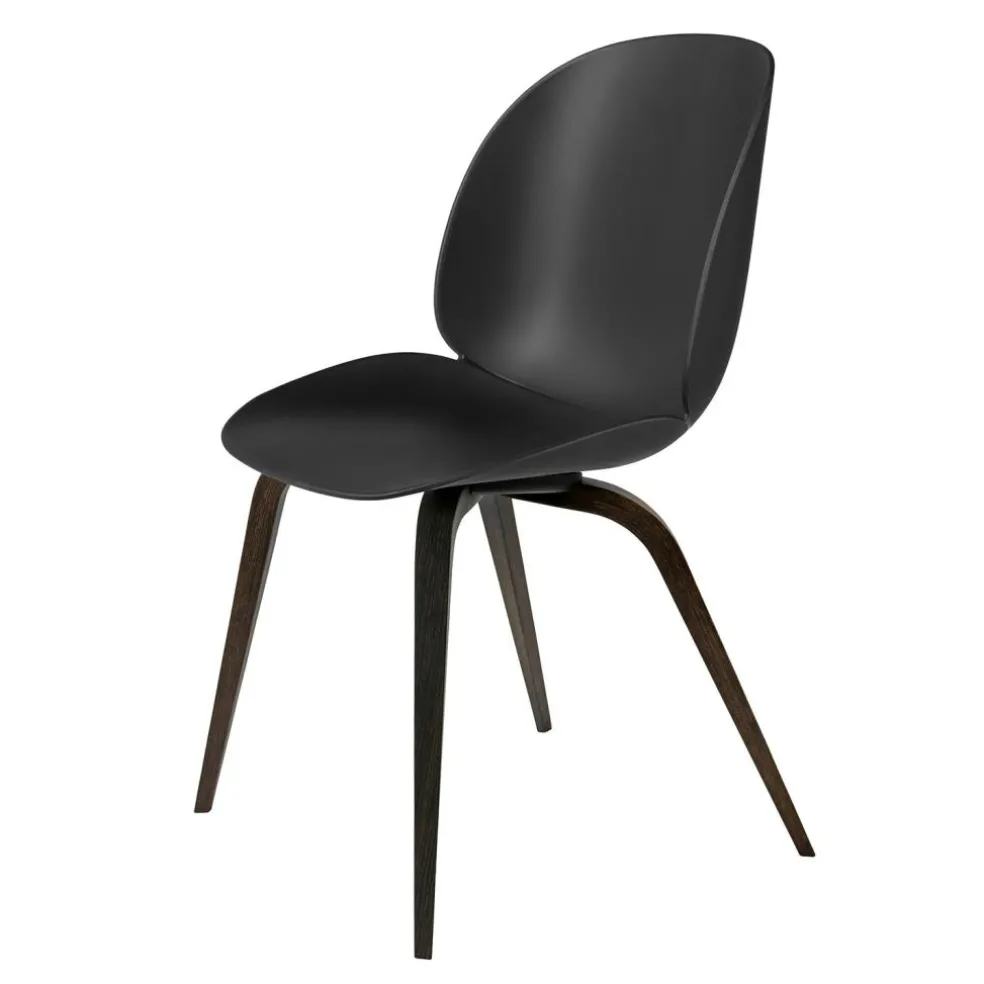 Beetle Dining Chair Unupholstered, Wood Base Smoked Oak, Black