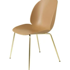 Beetle Dining Chair Un-upholstered, Conic Base Brass, Amber Brown