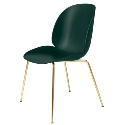 Beetle Dining Chair Un-upholstered, Conic Base Brass, Amber Brown