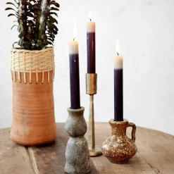 Candlestick Stoneware 14,5 cm, Dark Brown
